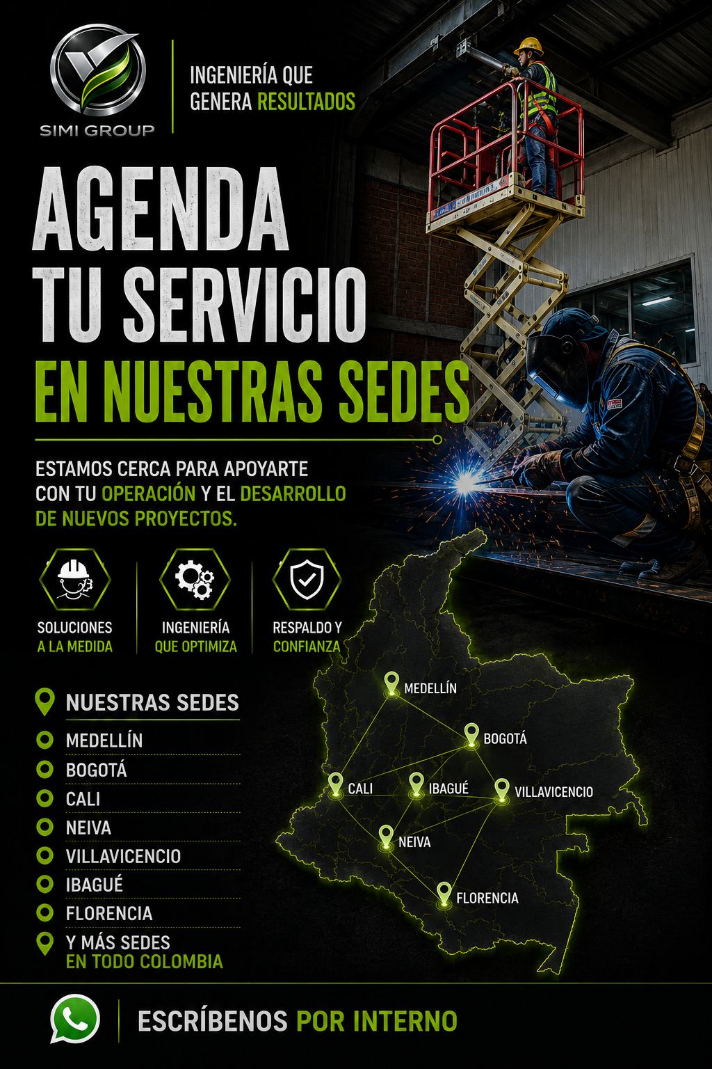 Cobertura nacional SIMI GROUP: Medellín, Bogotá, Cali, Neiva, Villavicencio, Ibagué, Florencia